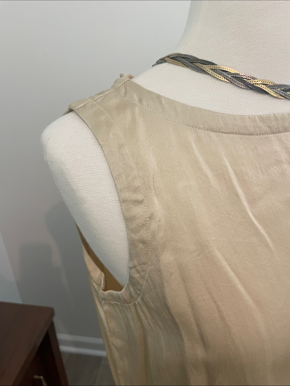 Sleeveless Satin Shell Top - Light Gold - Picture 2 of 4
